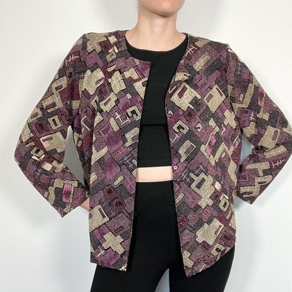 Vintage purple geometric sparkly cardigan - Picture 2 of 9